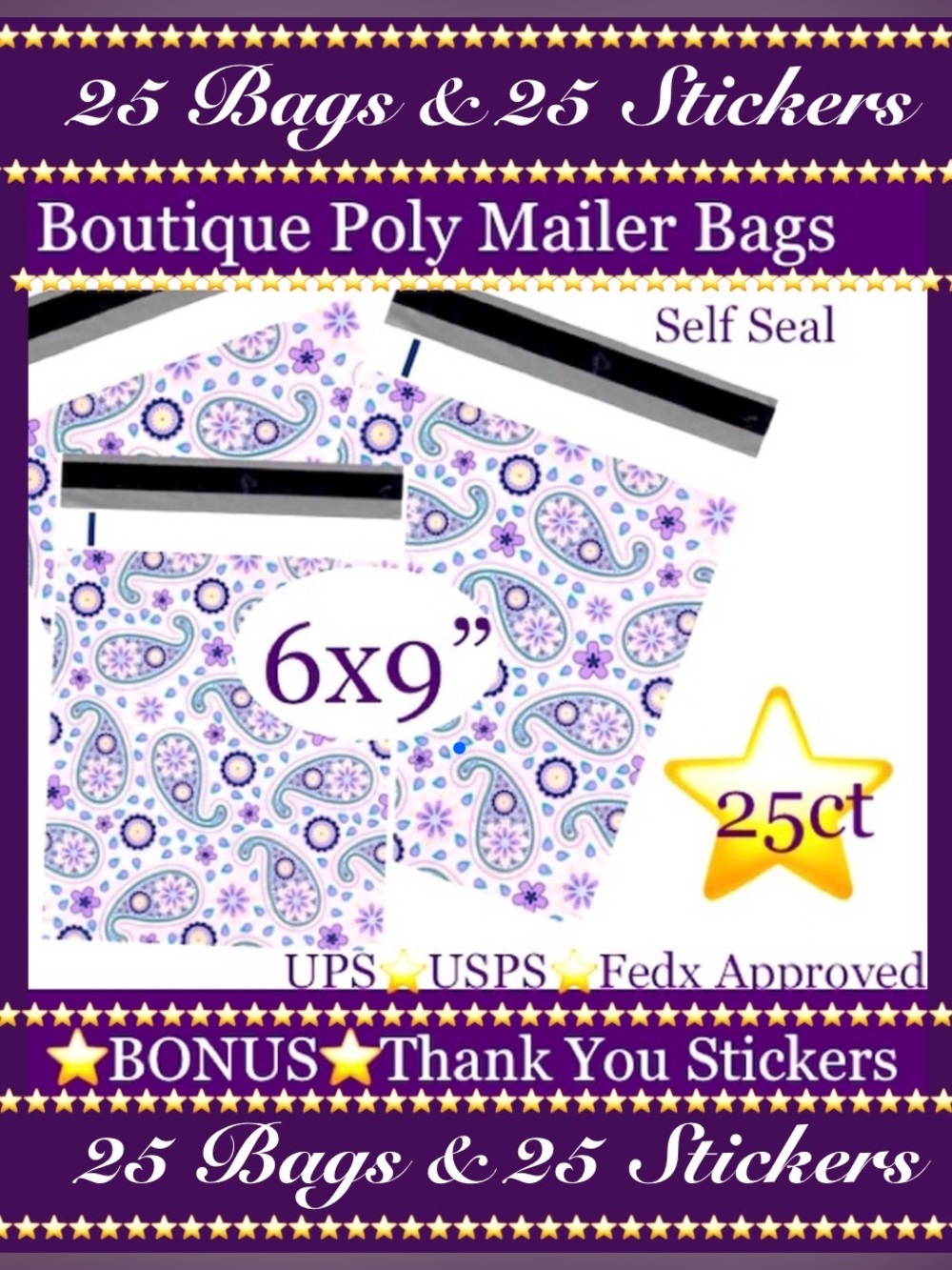 25ct 6x9’ Polymailer Bags~BONUS! 25ct  Thank You Stickers Included 🍃🆕🍃
